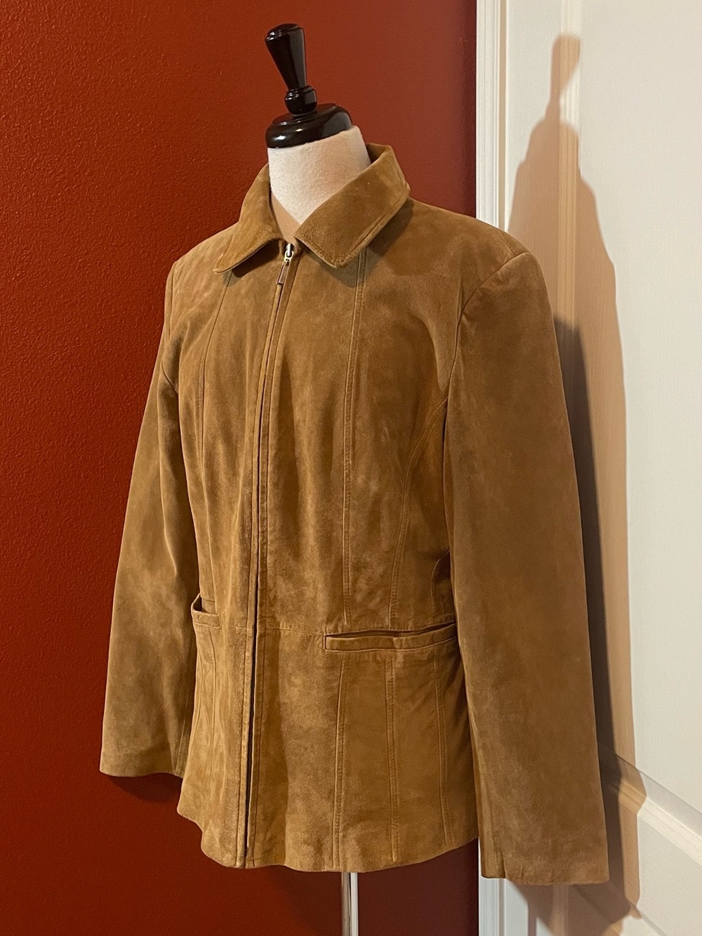 St John’s Bay Women’s Vintage Washable Suede Brown Leather Full Zip Y2K Jacket